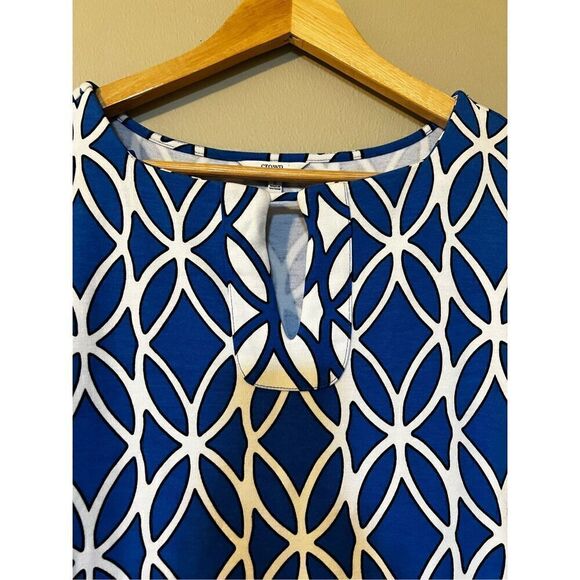 Crown & Ivy Women’s Size Small Shift Dress Royal Blue Geometric Print 3/4 Sleeve - Picture 4 of 7